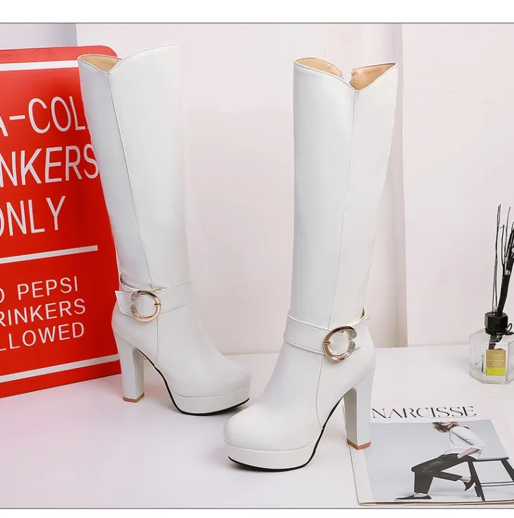 NASBAVI High Heels Over the Knee Boots Women Winter Thigh High Boots Fashion Zipper buckle Rhinestone Platform Long Boots