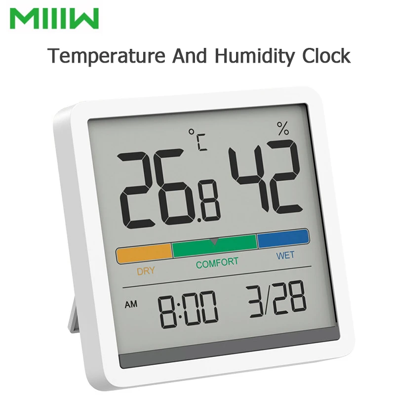 Miiiw Mute Temperature And Humidity Clock Home Indoor High-precision Baby Room C/F Temperature Monitor 3.34inch Huge LCD Screen
