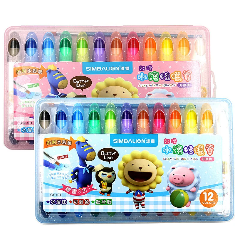 

Lion 12 Color Children Crayon-Washing Dazzling Bar Rotary CY101-Slippery Water Soluble Colorful Wax