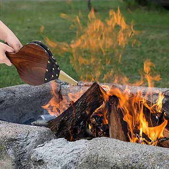 

30.5*12.5cm Portable Manual Fireplace Blower Hand Fan Outdoor Barbecue Appliance Leather Bellows Duster For Stoves Living Rooms