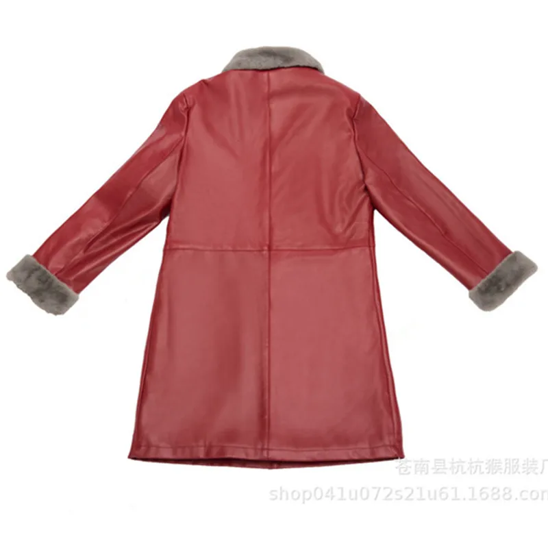 Зимняя женская кожаная Толстая теплая черная куртка для женщин Chaqueta Cuero Mujer, тонкая ветровка, длинное пальто, большие размеры, XL-5XL верхняя одежда - Цвет: Red