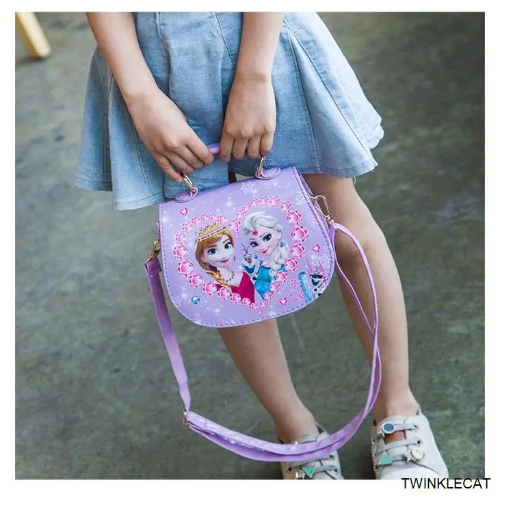 Сумка-мессенджер для девочек от 3 до 7 лет, детские сумки через плечо, плюшевый рюкзак, сумки для девочек, милые Мультяшные сумки с изображением принцесс Эльзы и Анны - Цвет: Фиолетовый