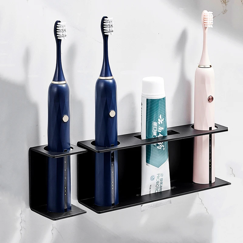 Wall Mounted Electric Toothbrush Holder Black Toothpaste Holder For Bathroom Shelf White Storage Rack For Home