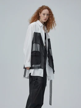 

IRINACH190 2020SS NEW COLLECTION silk patchwork white cotton shirt women