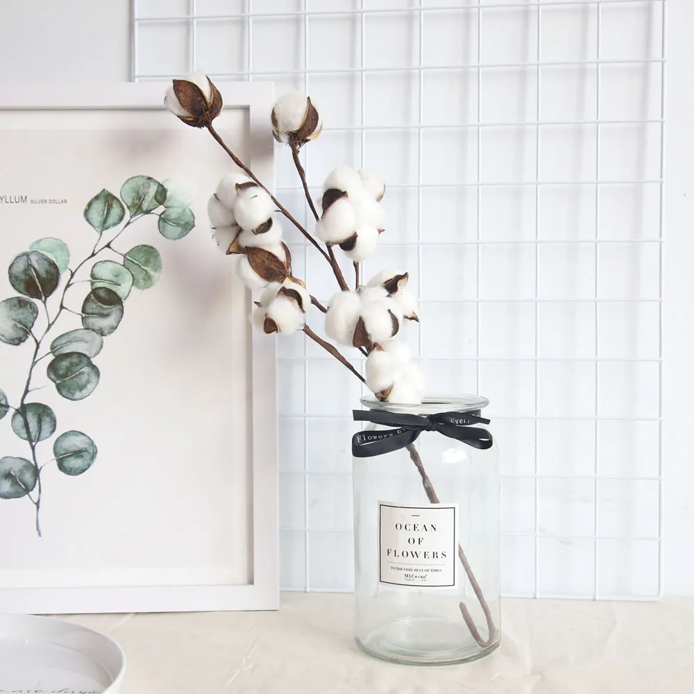 

21 inch Naturally Dried Cotton Stems Farmhouse Style Artificial Flower Filler Floral Decor