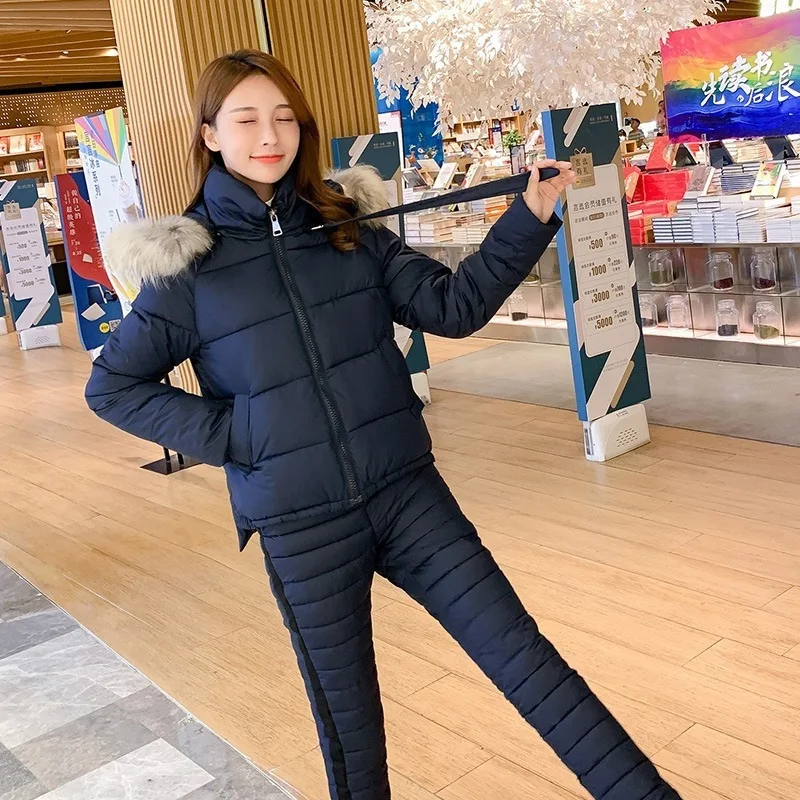 

2019 New Style Winter WOMEN'S Suit Korean-style Fashion Short Cotton-padded Clothes Cotton-padded Trousers Two-Piece Set Slim Fi