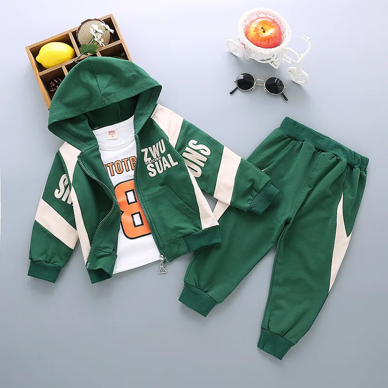 

Childrenswear 2020 Children Baby Korean-style Printed 8 Words Mixed Colors Hoodie Trousers Three-piece Set
