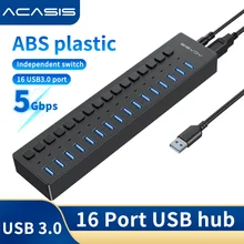 Acasis Powered USB 3.0 HUB 16 Ports USB Extension with On/Off Switches 12V Power Adapter Multi-Function Charging Splitter