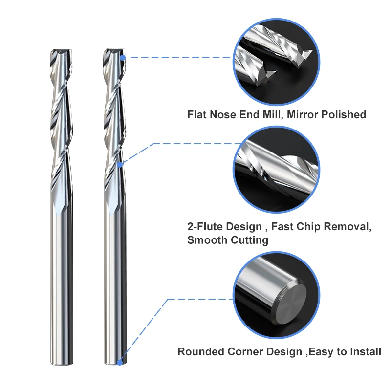 Xcan Fresa de Fresa de Carboneto Espiral Fresa de Ponta Plana com Sulcos de 2.0 mm de Diâmetro 3.175 mm Fresa de Fresa de Metal Duro com 10 Peças - Image 5