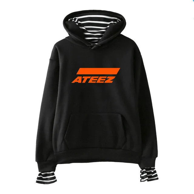 BLACK5 Новое поступление Kpop ATEEZ Толстовка с принтом из двух частей повседневные толстовки женские модные толстовки Wooyoung Mingi - Цвет: BLACK5