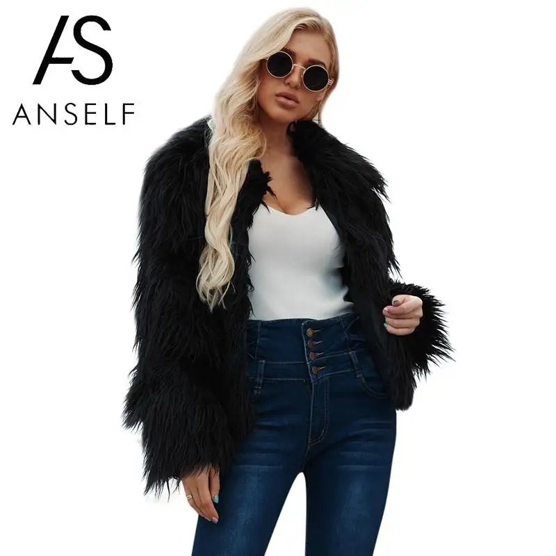 

Fashion Women Faux Fur Coat Winter Plus Size Fur Jacket Plush Long Sleeves Turn Down Collar Solid Vintage Furry Casual Overcoat