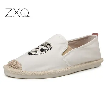 

Summer Men Casual Shoes Flats Penny Loafers Espadrilles Designer Fashion Slip On Man Embroidery Head Hemp Bottom Canvas Shoes