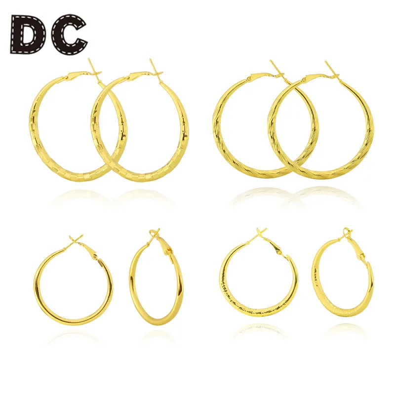 

DC Indian Jewelry Earrings Big Circle Sexy Earrings Gold Fashion Exaggerated Ear Ring Loop Smooth Spiral for Women Jewelry