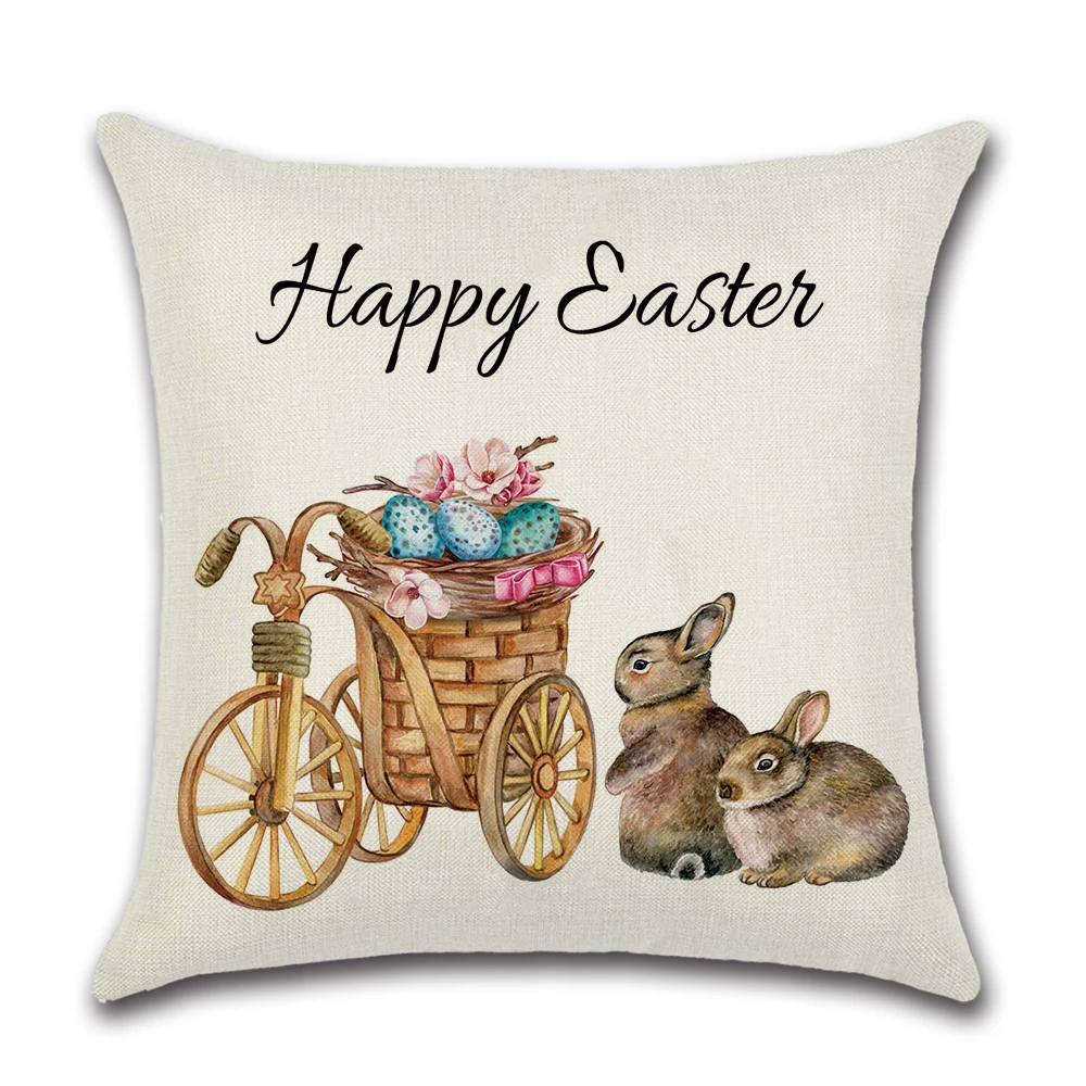1pcs cute Rabbit truck Easter Print Cushion Cover Throw Pillow Cover Nordic Room Decoration for Home Car Sofa Couch - Цвет: 1