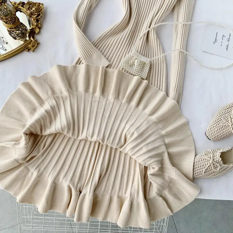 ALPHALMODA ТРАПЕЦИЕВИДНОЕ трикотажное платье с длинными рукавами облегающее расклешенное женское изящное осенне-зимнее платье-свитер
