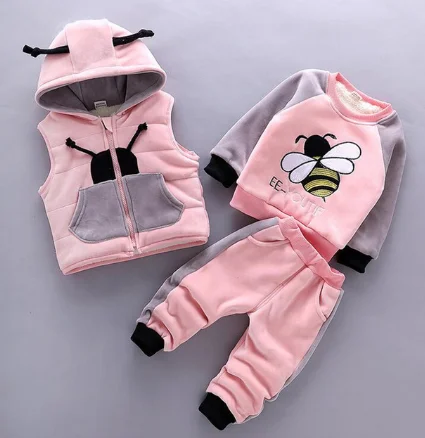as picture Коллекция года, зимний комплект из 3 предметов, детский утепленный жилет с капюшоном+ свитер+ штаны, спортивные костюмы теплый комплект с рисунком для маленьких мальчиков и девочек, детская одежда - Цвет: as picture