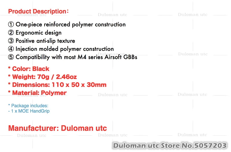 Duloman utc MOE PTS Расширенный полимерный эргономичный боевой рукоятка для AR/M4/M16 серии Airsoft GBBs
