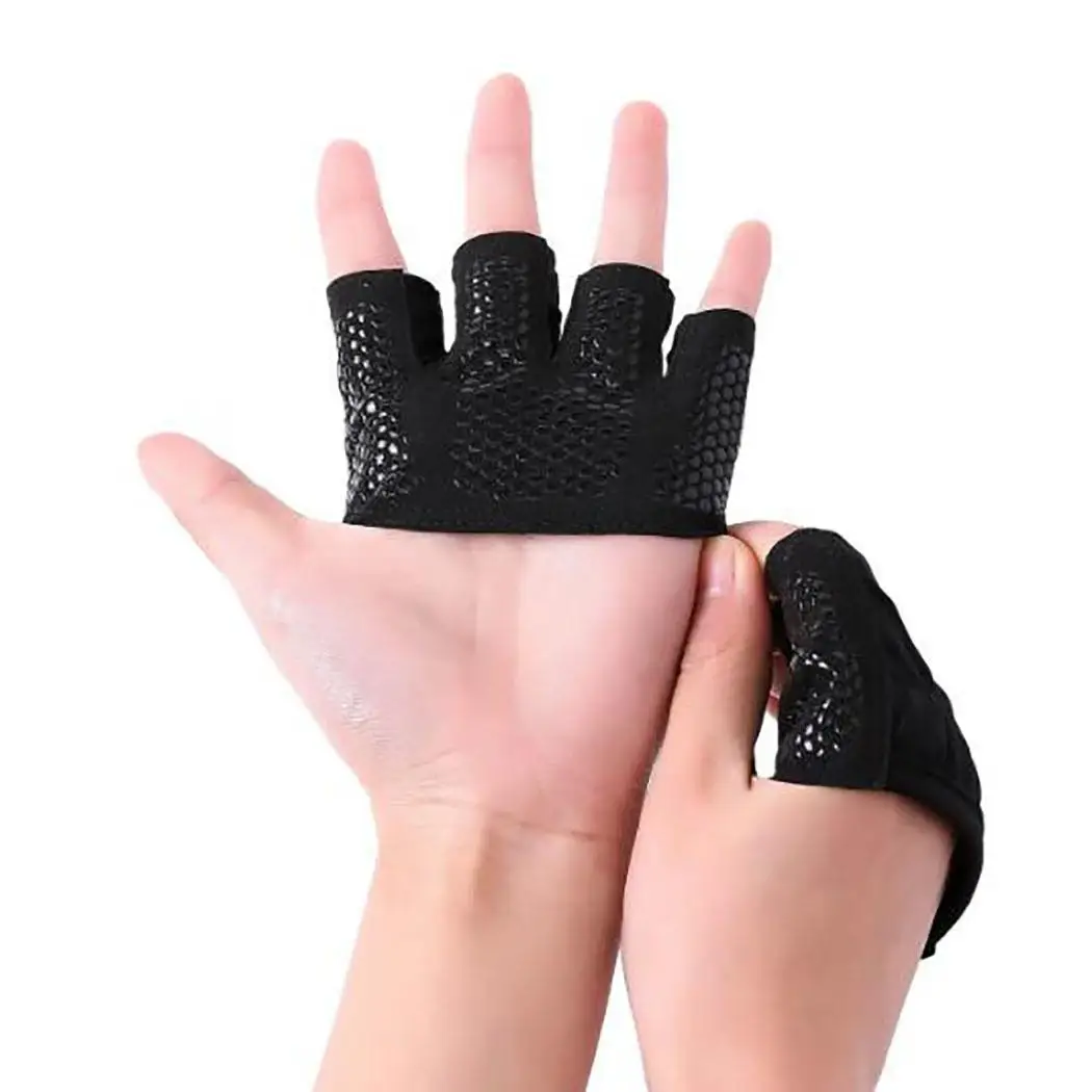 Унисекс прочные дышащие Нескользящие перчатки с четырьмя пальцами перчатки для тяжелой атлетики, спортивные перчатки с полупальцами - Цвет: black