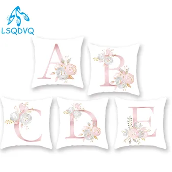 

English Alphabet Letter 100% Polyester Throw Pillows Case Pink Cushion Cover for Sofa Home Decor Kid Room Decoration 45x45cm