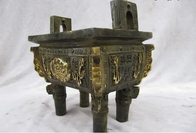 825+++++ 7&quotChinese Buddhism classical bronze wealth 2 Handle 4 Legs Ding Vessel Censer | Дом и сад