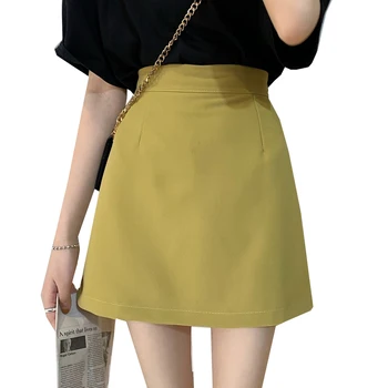 

Solid Color Summer Short Skirt Women High Waist Mini Skirt Fashion Office Lady Party Zipper Skirts Casual A-Line Female Skirts