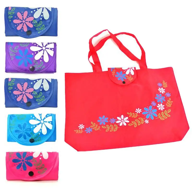 Reusable Foldable Shopping Bags Flower Print Eco Totes Grocery Bag Women Oxford Fabric Shoulder Bags