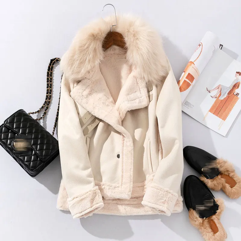Women Leather Jackets Winter Suede Leather Jacket Women Short Lamb Wool Motorcycle Jacket Thick Lambs Fur Warm Coat