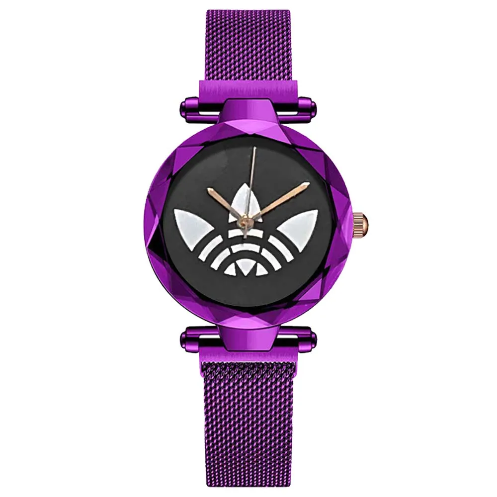 Purple black Роскошные женские часы из розового золота, модные женские часы со стразами, звездное небо, магнитные часы, водонепроницаемые женские наручные часы для подарка, часы - Цвет: Purple black