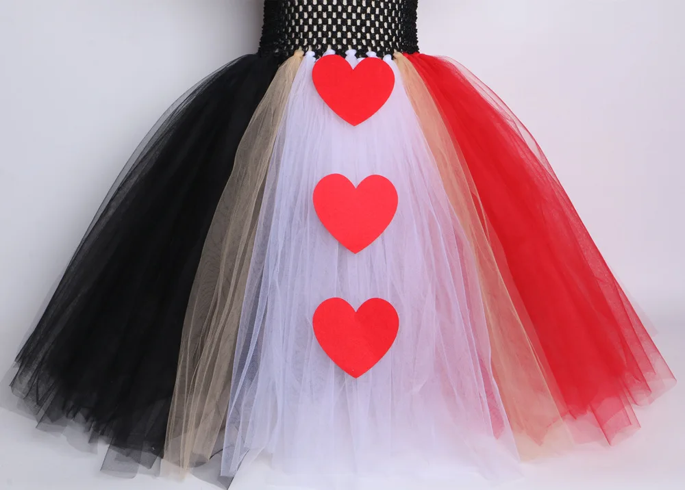 Черно-красное платье-пачка королевы с сердечками; костюм Алисы в стране чудес для костюмированной вечеринки на Хэллоуин; детское платье для дня рождения; От 2 до 12 лет