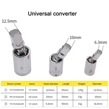 

3Pcs/set 1/4" 3/8" 1/2" Socket Sleeve Adapter Connector Universal Joint Set Angle Extension Bar 360 Degree Rotary Torque Wrench