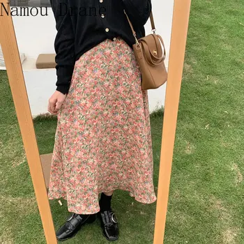 

2020 Slim Gentle Sweet Streetwear Loose Florals Hot Chic Fashion Print Elegance OL Women Korean High Waist Skirts