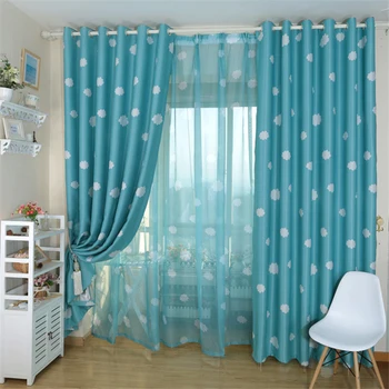 

New Arrived Window Curtains For Living Room Pink Cloth Curtain+Voile Curtain Pastoral Drapes Blackout Fabric Clouds