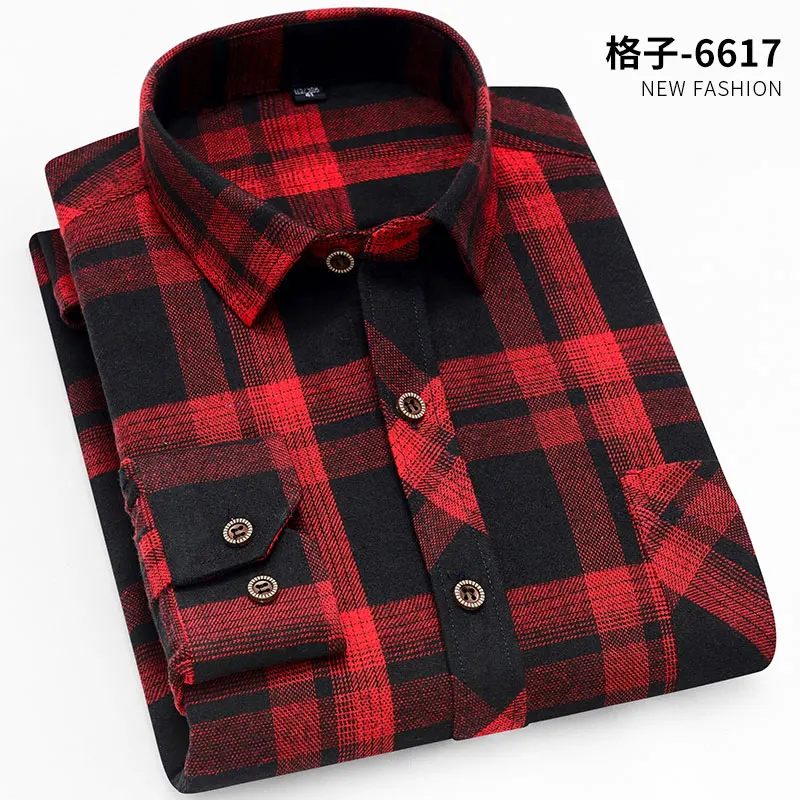 Shirts Men Plaid Long Sleeve Shirt High Quality Comfortable Hot Sale Mens Korean Style Casual Slim Fit Males Clothes New Chic - Color: 6617