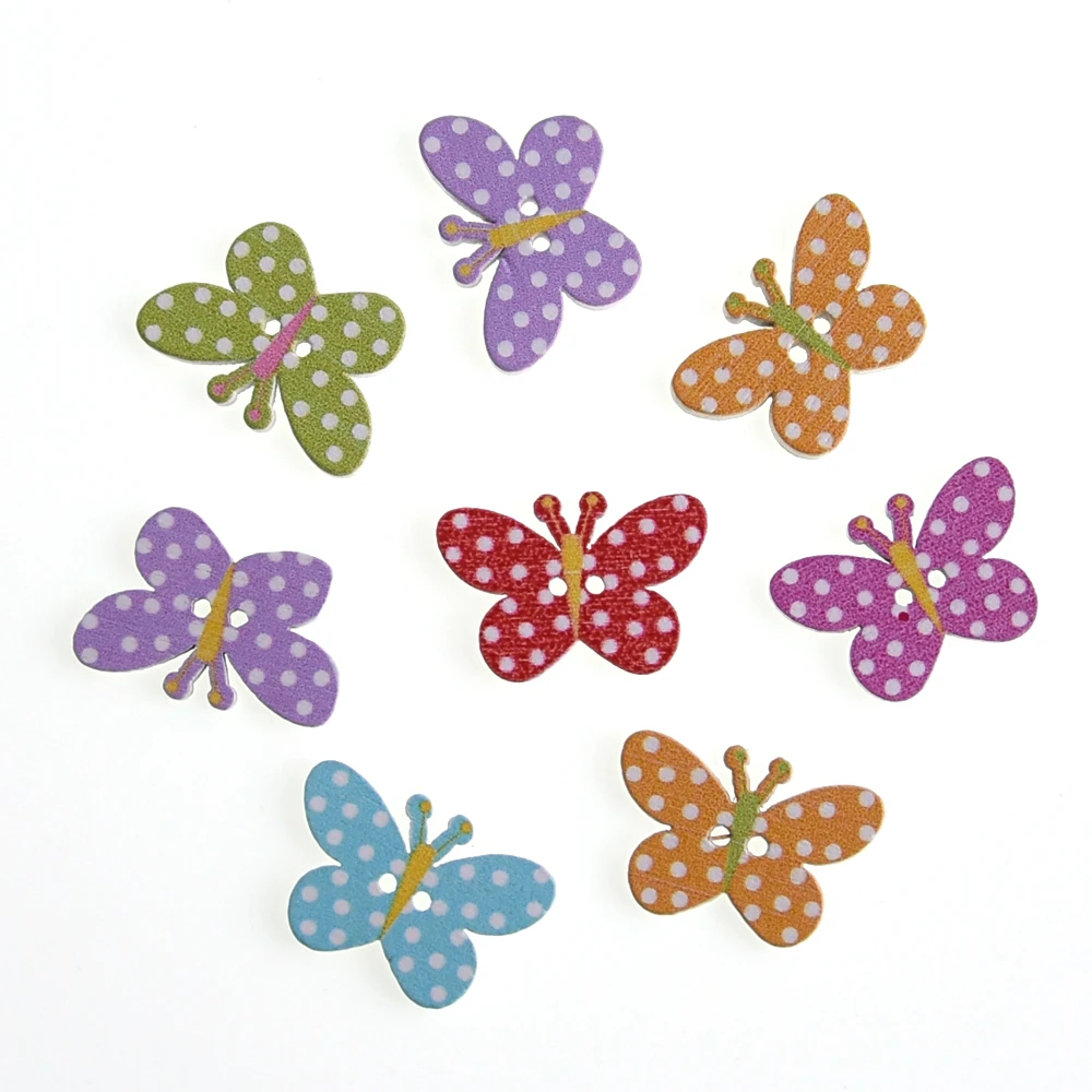 Dot butterfly Muilt деревянные пуговицы для шитья с животными, скрапбукинг, ремесло, одежда для рукоделия, поставка, 2 отверстия, цвет в случайном порядке, 5-30 мм, новинка, 50 шт - Цвет: Dot butterfly