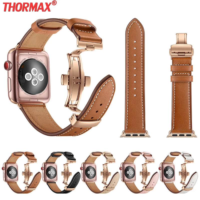 Leather Band For Apple Watch Series 5 4 44mm 40mm Rose Gold