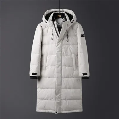 Белый Мужской длинный пуховик ветрозащитная Водонепроницаемая зимняя куртка для мужчин белая куртка на утином пуху длинное пальто мужские куртки - Цвет: Белый