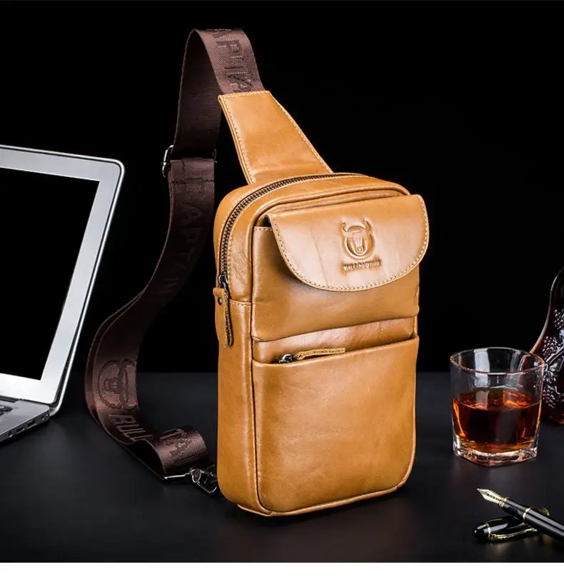 BULLCAPTAIN 2019Brand Genuine Leather Men Chest Bag Fashion Crossbody Bags for Men Small Causal Shoulder Bag Message Bags XB098