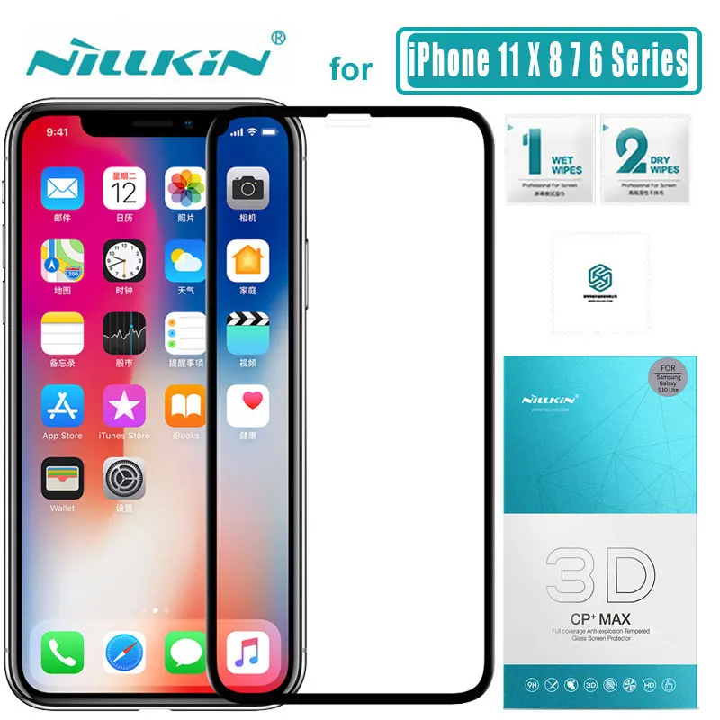 

for iPhone 11 11 Pro 11 Pro Max XR XS Max X 8 7 Plus Glass Nillkin 3D CP+ Max Full Cover Tempered Glass for iPhone 11 XR Glass