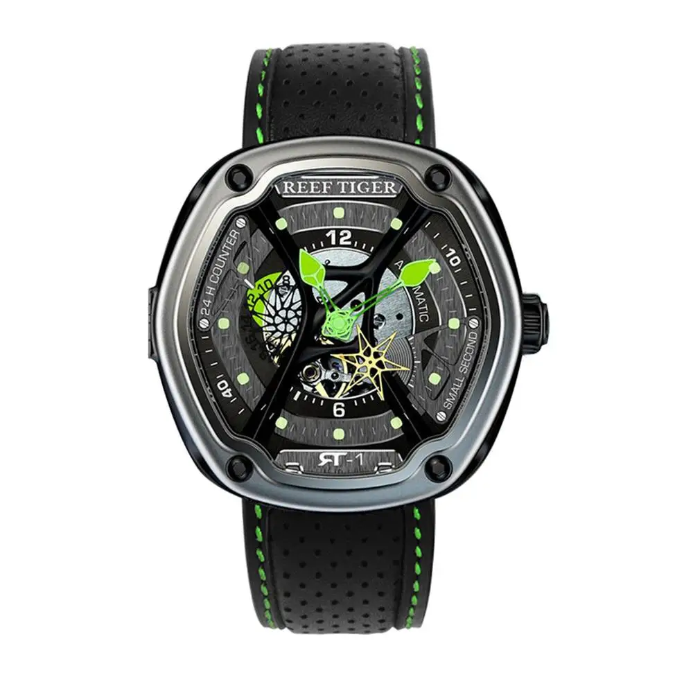 Риф Тигр/RT Роскошные мужские часы Супер Светящиеся автоматические механические Военные дайвер спортивные водонепроницаемые часы Relogio Masculino - Цвет: RGA30S7BSBL