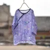 Women Printed Ramie Shirts Tops Ladies Print Ramie Irregular Length Blouse Female 2020 Summer Shirt 5