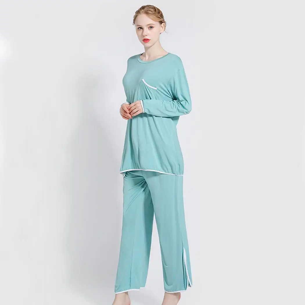 Женские мягкие рубашки с длинными рукавами, Длинные пижамы, домашние штаны, свободная однотонная Пижама, комплекты осенней одежды для сна