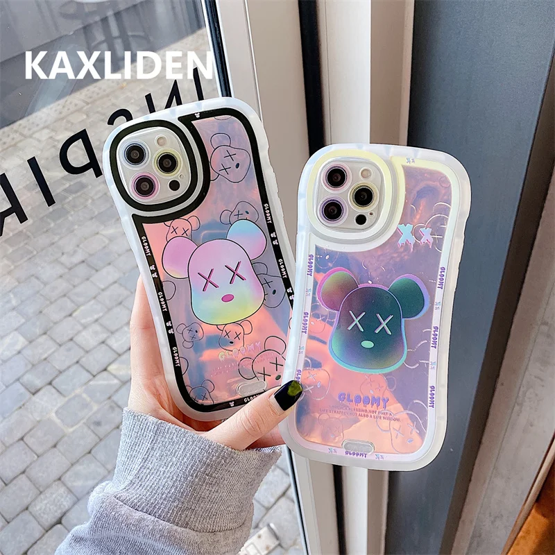 Laser Heart Cartoon Bear Printing iPhone Cases for iPhone 12 11 Pro Max X XS XR Xs Max with TPU Cover Case for iPhone Cases 7 8