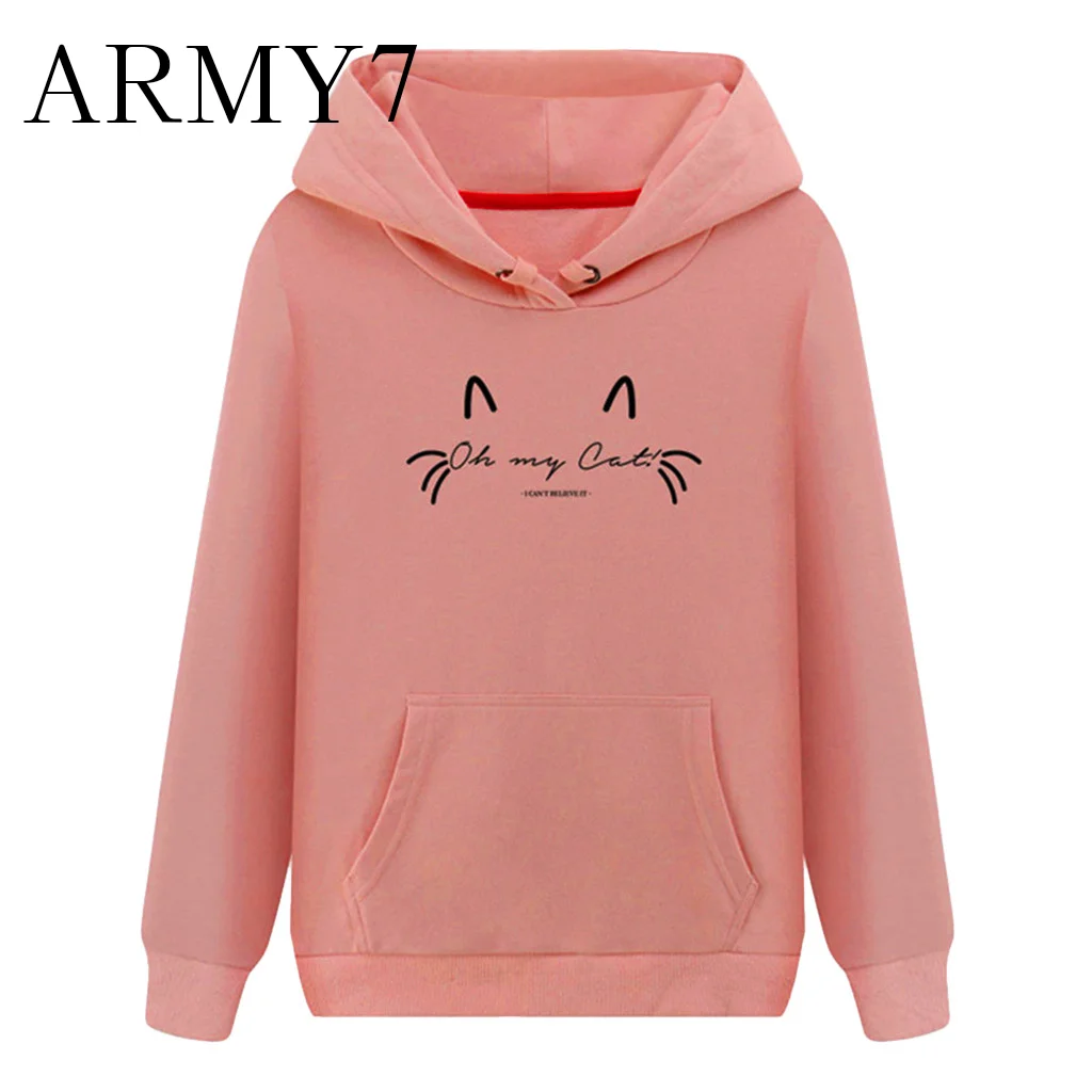 Kawaii/розовые толстовки с принтом кота Спортивный костюм для девочек и женщин