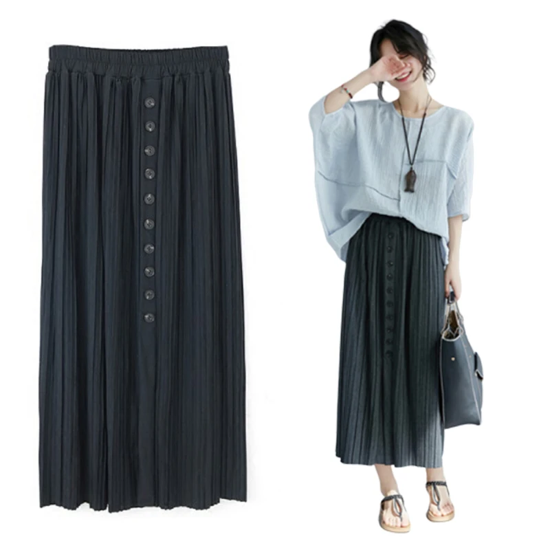 Женские длинные юбки для дам, плиссированные юбки для женщин, s Harajuku, плиссированные элегантные миди юбки макси с эластичной талией, летние юбки