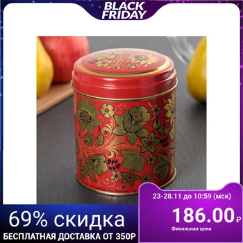 

Bank for bulk products 0.8 l "Russian pattern Flowers", round