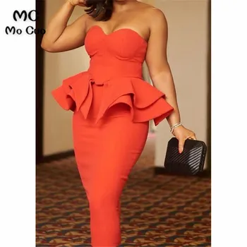 

Orange Mermaid Evening Dresses Long Ruffles vestidos de fiesta Ankle Lenth Elastic Satin Prom Gown Formal Evening Dress