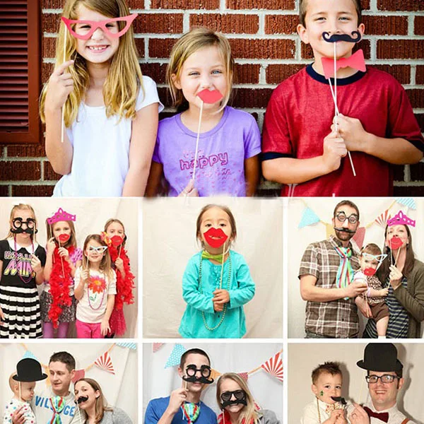 36PCS New Masks Photo Glasses Props Mustache On A Stick Wedding Birthday Party