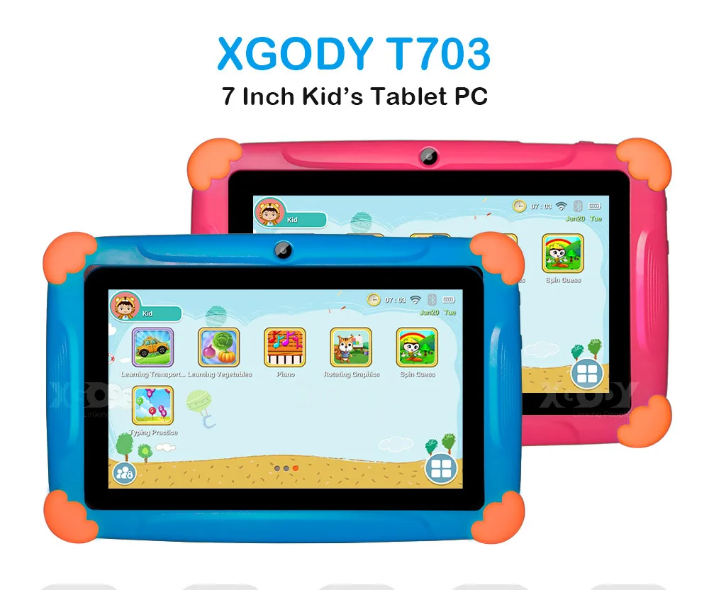 Tableta HD de 7 pulgadas para niños, Tablet con funda de silicona, carga USB, Quad Core, 1GB, 16GB, Android Touch