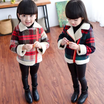 

Girls Plaid Woolen Jacket Autumn and Winter Clothing Plus Velvet Top Short Children's Clothing Girls Winter Clothing 2020 New