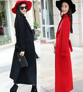 

Winter Woman Coats 2019 Autumn and Winter New Ultra Long Black Large Size Woolen Coat Waist Was Thin Wild Versatile Coat Female